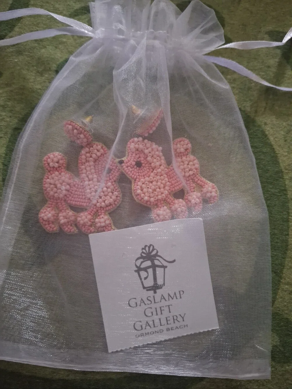 Seed Bead Hand Made  Pink Beaded Poodle Earrings